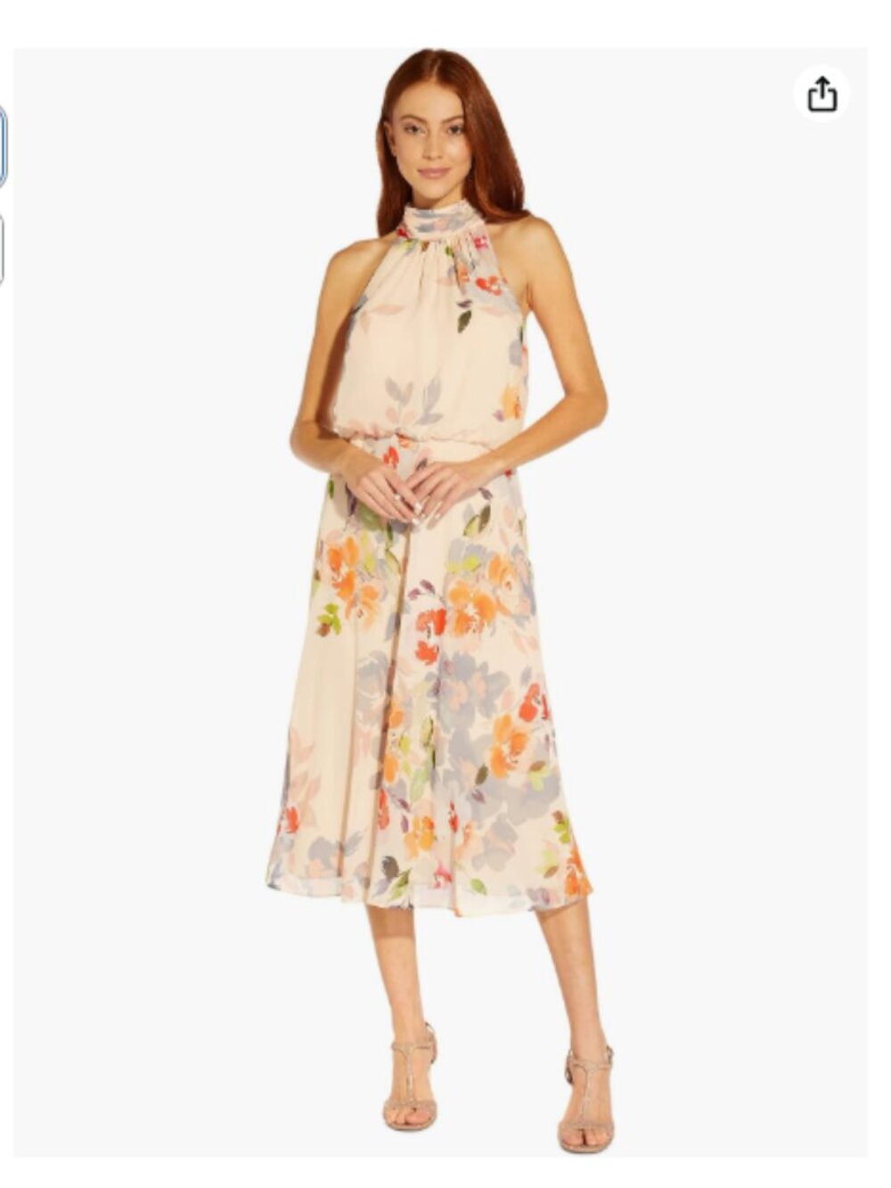 NWT Adrianna Papell Sandshell Floral Halter Chiffon Dress Size 14 - Picture 3 of 8